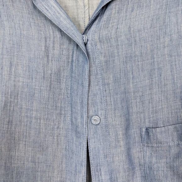 Vince. Chambray Snap Button Down Long Sleeve Cotton Blend Top - Picture 7 of 9